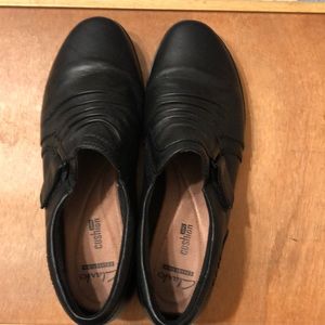 Clarks leather slip ons